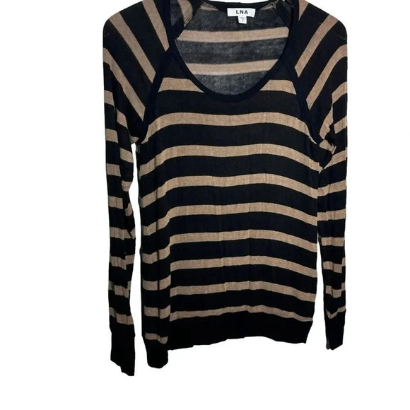 LNA Revolve Striped Long Sleeve scoop neck sweater knit top size Small Black tan - Picture 1 of 9
